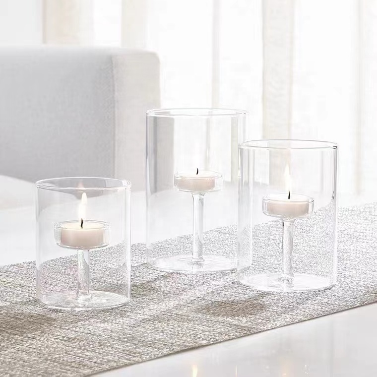 Crystal Clear Glass Pillar Candle Holders Clear Votive Cylinder Glass Candle Holders Decorative Centerpieces for Table