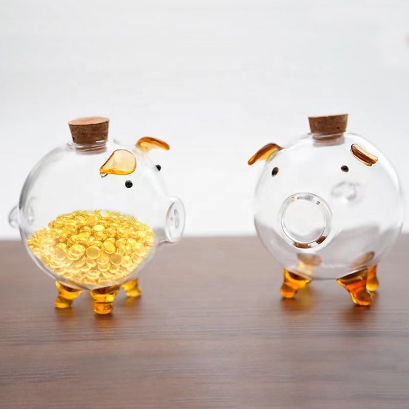 Creative Piggy Pig Design Glass Saving Jar Cute Home Practical Saving Glass Jar Storage Box Glass Piggy Bank