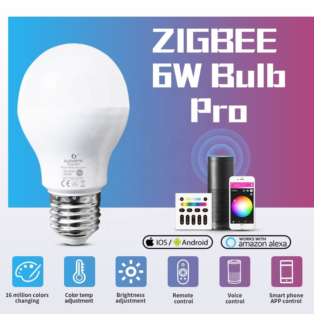 Gledopto GL-B-007P Zigbee Smart Bulbs LED Lamps Home App Control LED Bulbs RGBWW That Work with Homekit Compatible Tunable White