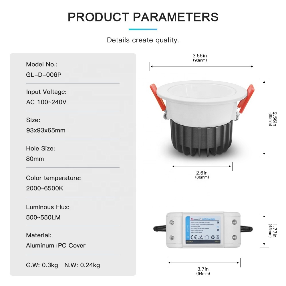 GL-D-006P Gledopto ZigBee Smart Downlight Remote Control Best Dimmable Colour Changing LED Downlights LED Recessed Light Bulbs