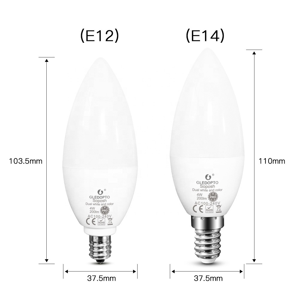 GL-B-001P Gledopto Zigbee E14 Candle Smart Light Bulb 4W RGB+CW 2000-6500K Smart Bulb App Remote Control RGB Light Lamp 100-240V