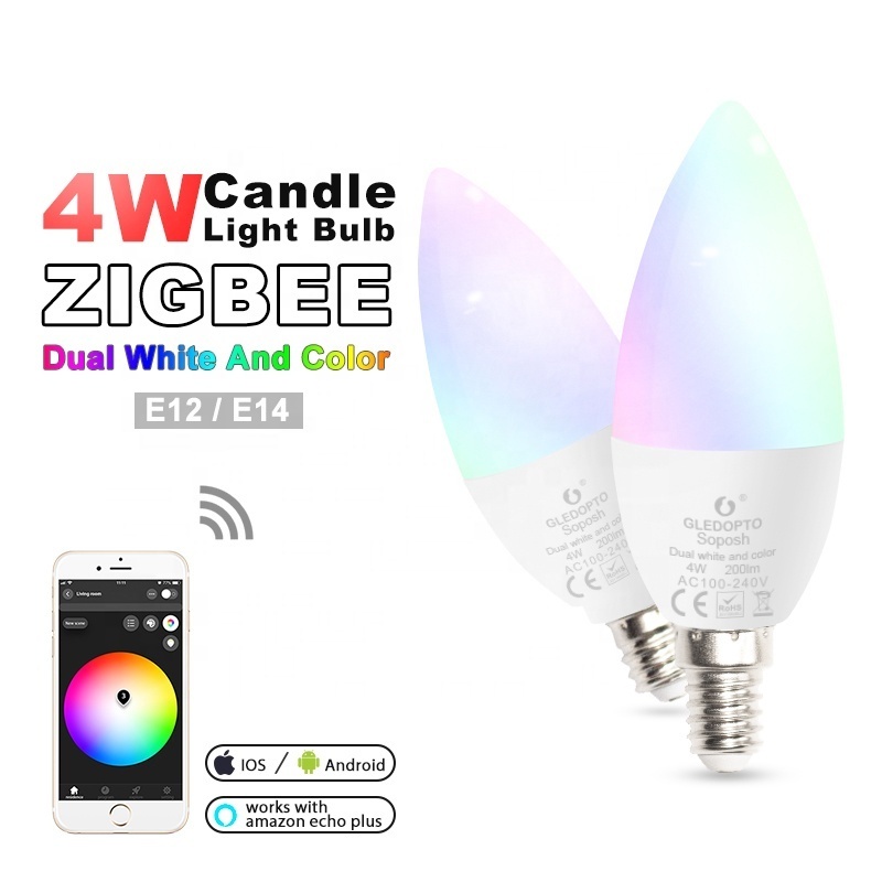 GL-B-001P Gledopto Zigbee E14 Candle Smart Light Bulb 4W RGB+CW 2000-6500K Smart Bulb App Remote Control RGB Light Lamp 100-240V