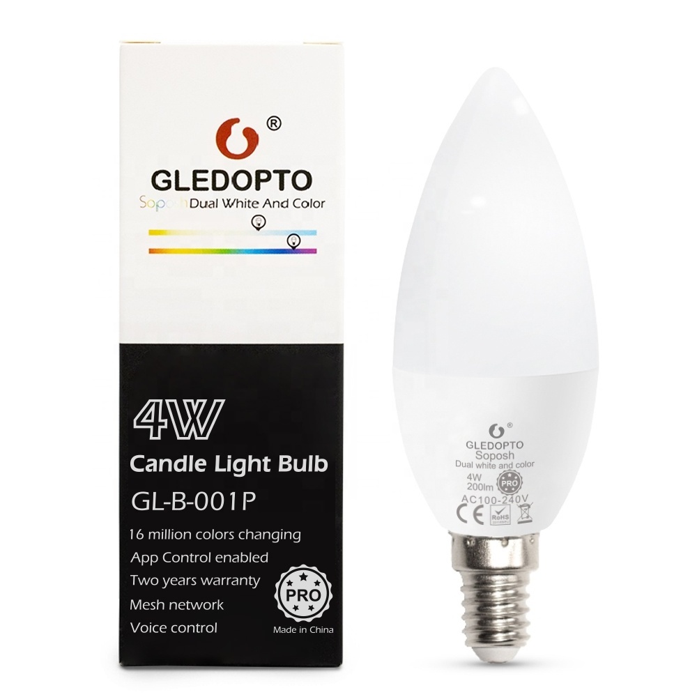 GL-B-001P Gledopto Hubitat Elevation App Control Smart Light Bulbs ZigBee E14 Candle Light E12 Candelabra Bulb Works With Alexa