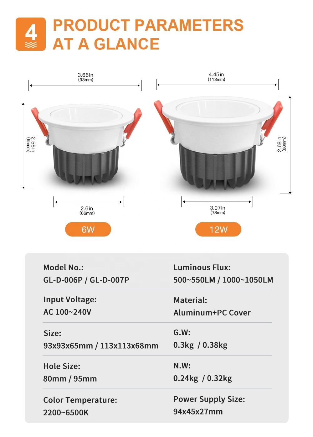 GL-D-007P Gledopto ZIGBEE Recessed Downlight 12W RGB And CCT Tunable Smart Down Light IP54 Waterproof Alexa Downlights