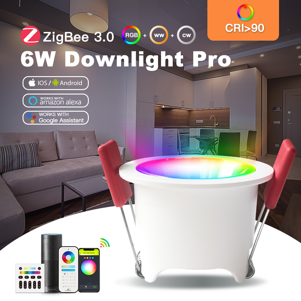 New style Zigbeezigbee downlight RGB 6W Alexa Smart Recessed Light Bulbs CRI>90 App Dimmable GL-D-002P