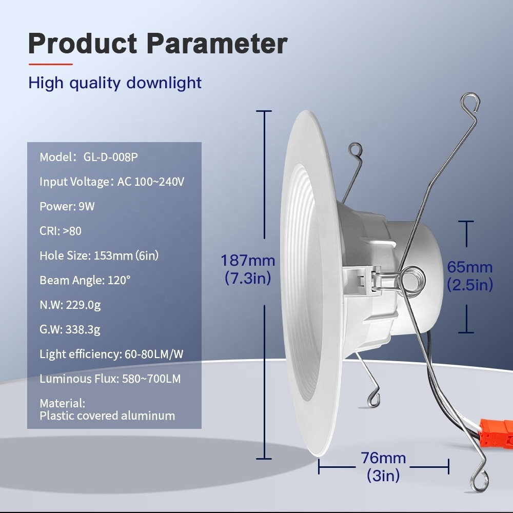 GL-D-008P Gledopto ZigBee 3.0 Recessed Downlight 9W RGBCCT Smart Recessed Lighting with E26 Connector LED Downlight for Retrofit