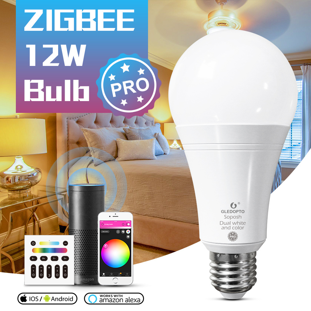 Gledopto E27 E26 Tuya Smart Light Bulb App Control  Zigbee PRO RGB+CCT 12W LED light bulb