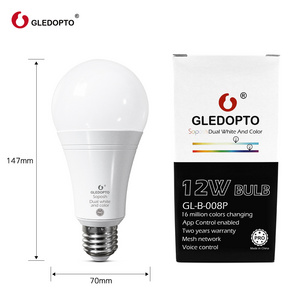 Gledopto E27 E26 Tuya Smart Light Bulb App Control  Zigbee PRO RGB+CCT 12W LED light bulb