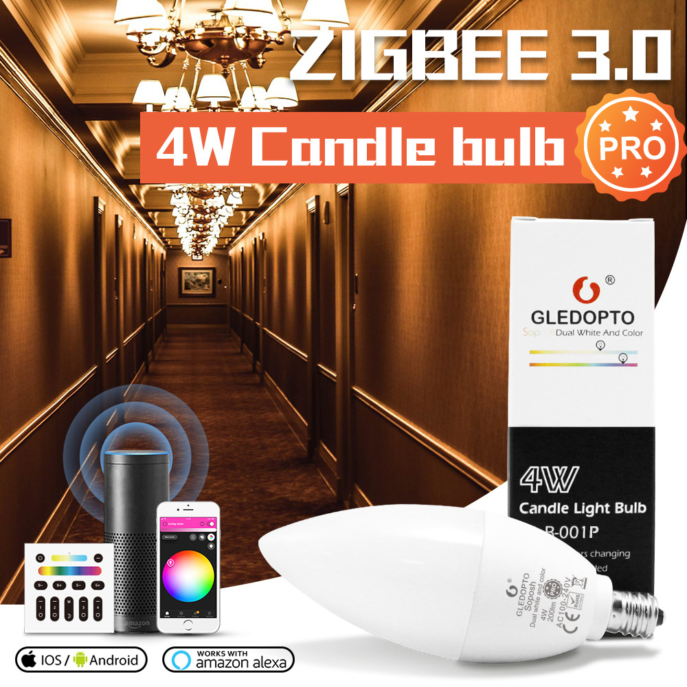 Gledopto  dimmable  E14 E12 smart Edison Bulb Zigbee RGB CCT 4W Smart LED Candle Bulb