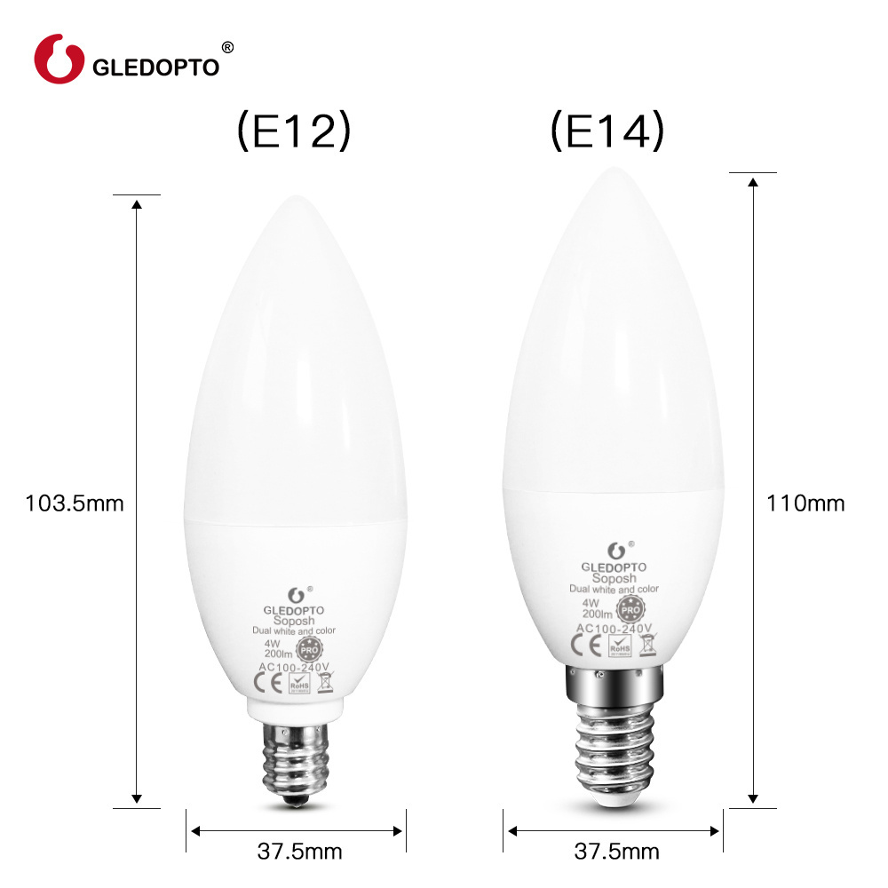 Gledopto  dimmable  E14 E12 smart Edison Bulb Zigbee RGB CCT 4W Smart LED Candle Bulb