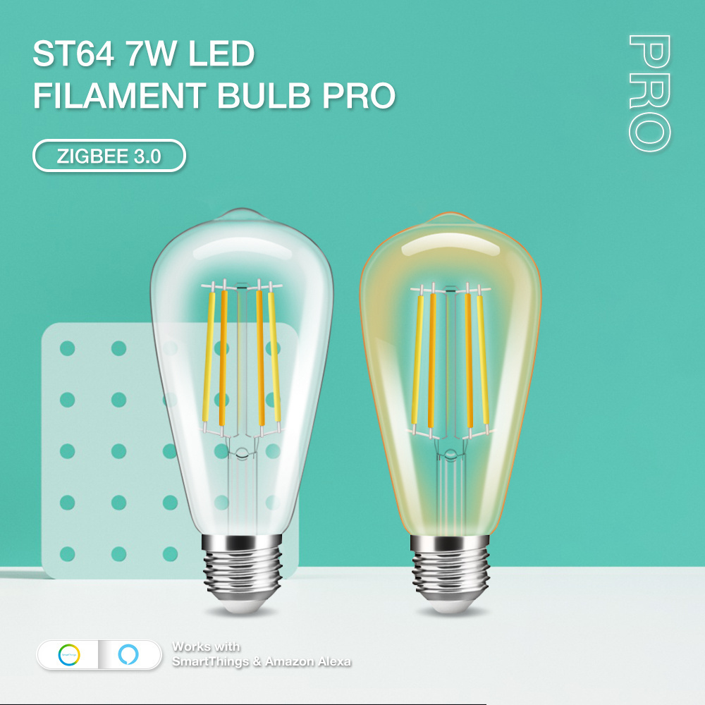 ZIGBEE PRO 7W CCT vintage amber ST64 LED filament bulb E27 base AC 220-240V GL-B-002P 60mA Max 50Hz