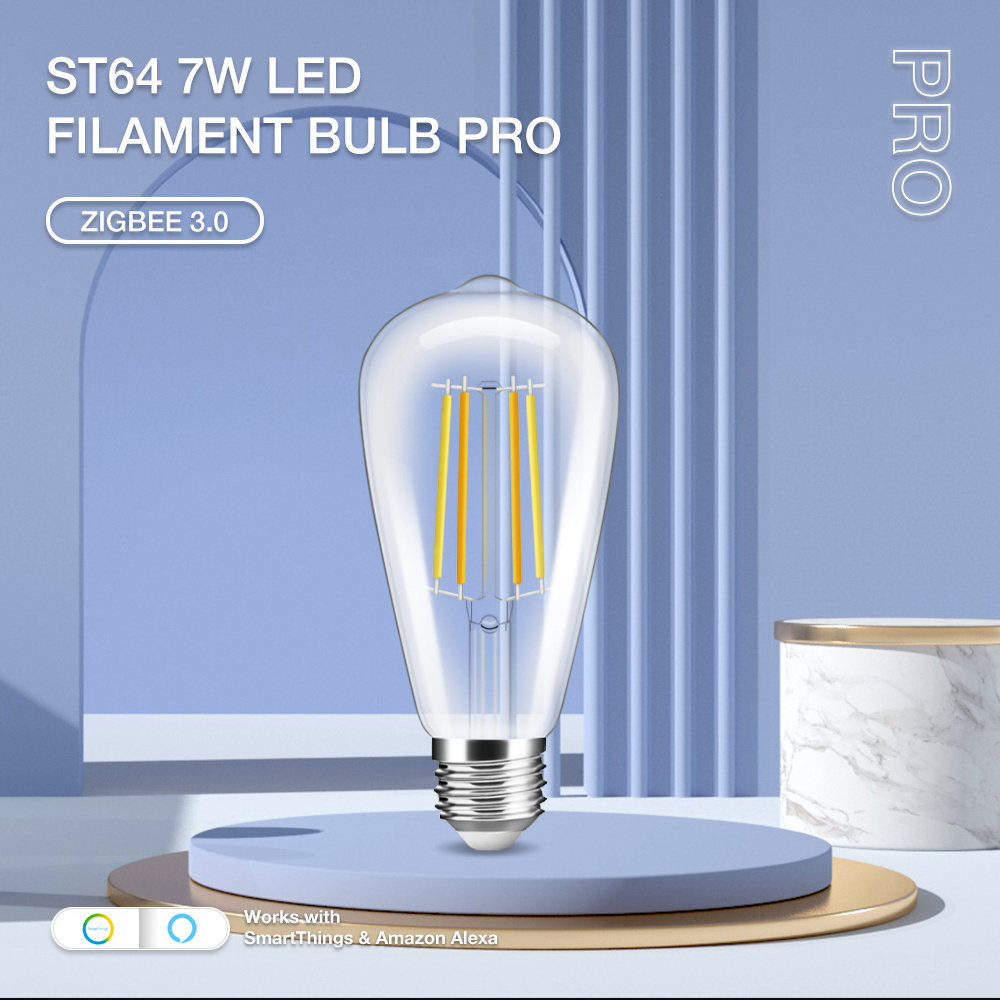 Gledopto zigbee led bulb 7w cct vintage Clear ST64 filament lamp dimmable  smart Alexa led filament light