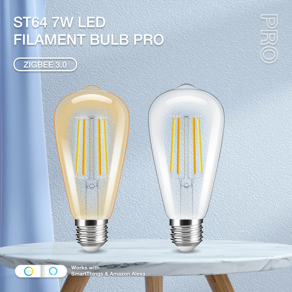 Gledopto zigbee led bulb 7w cct vintage Clear ST64 filament lamp dimmable  smart Alexa led filament light