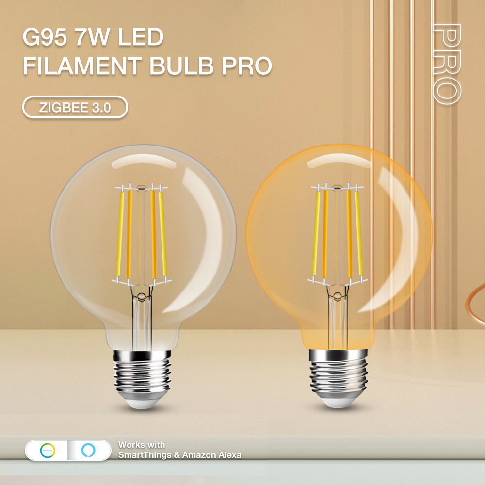 GledoptoTuya ZigBee Hub Compatible G95 Smart Dimmable 7 Watt LED Filament Lamp Bulb