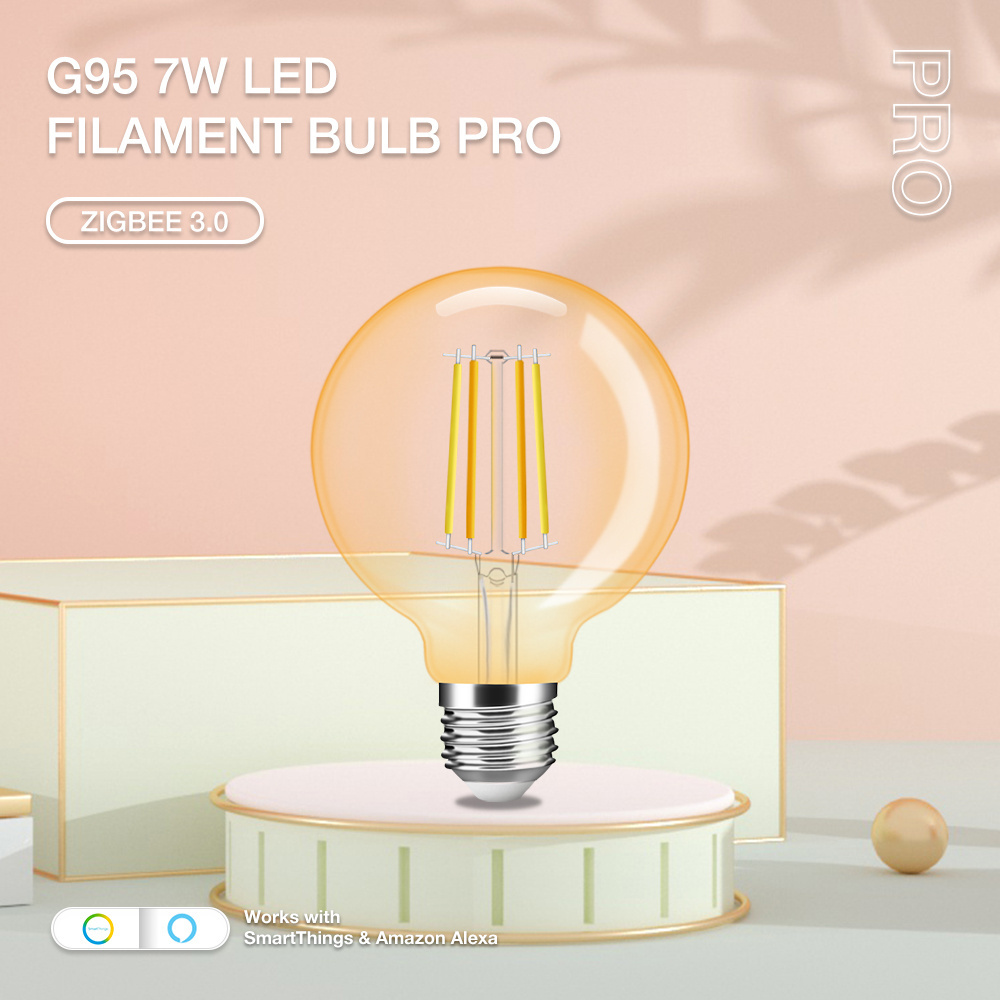 GledoptoTuya ZigBee Hub Compatible G95 Smart Dimmable 7 Watt LED Filament Lamp Bulb