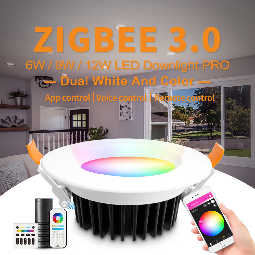 12W Gledopto Zigbee PRO RGB+CCT  IP44 12W LED Downlight Recessed  Rgbw Color changing Wireless 2.4G RF Led lights