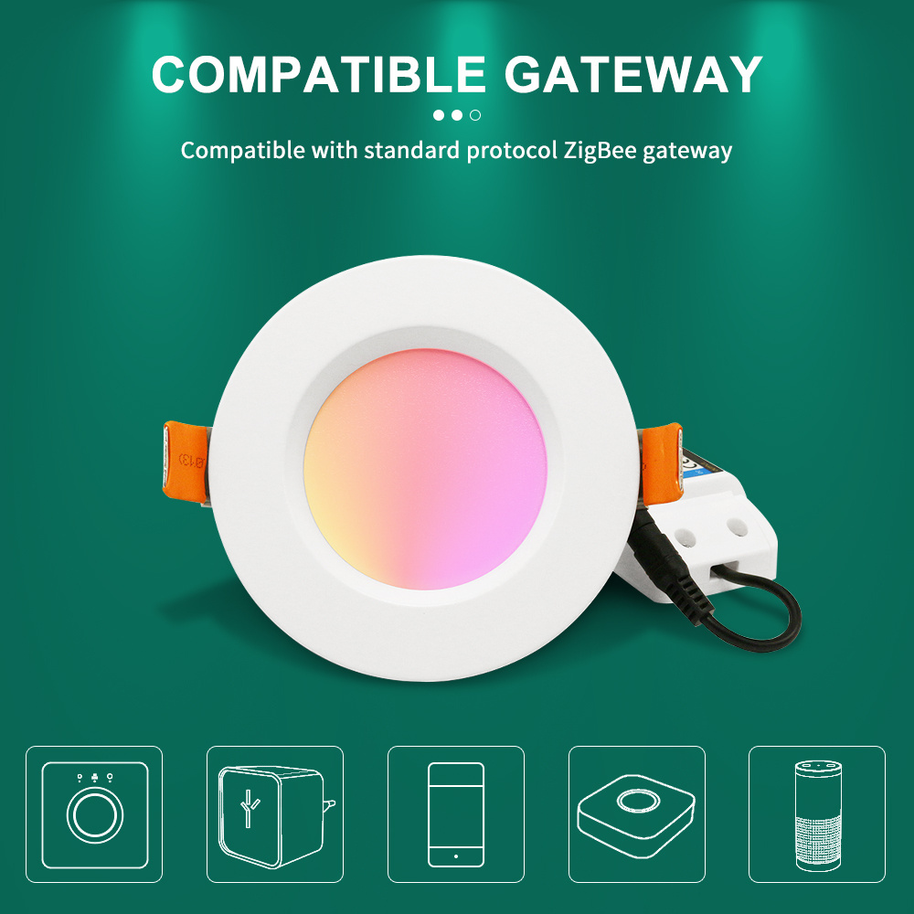 12W Gledopto Zigbee PRO RGB+CCT  IP44 12W LED Downlight Recessed  Rgbw Color changing Wireless 2.4G RF Led lights