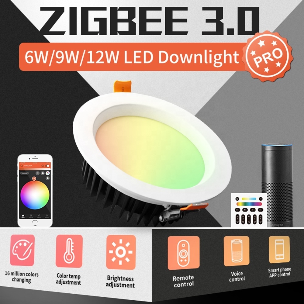 Gledopto ZigBee3.0 Downlights RGBCCT Color Ambiance Recessed Retrofit Downlight 9W Alexa LED Downlights Warm White Color Tunable