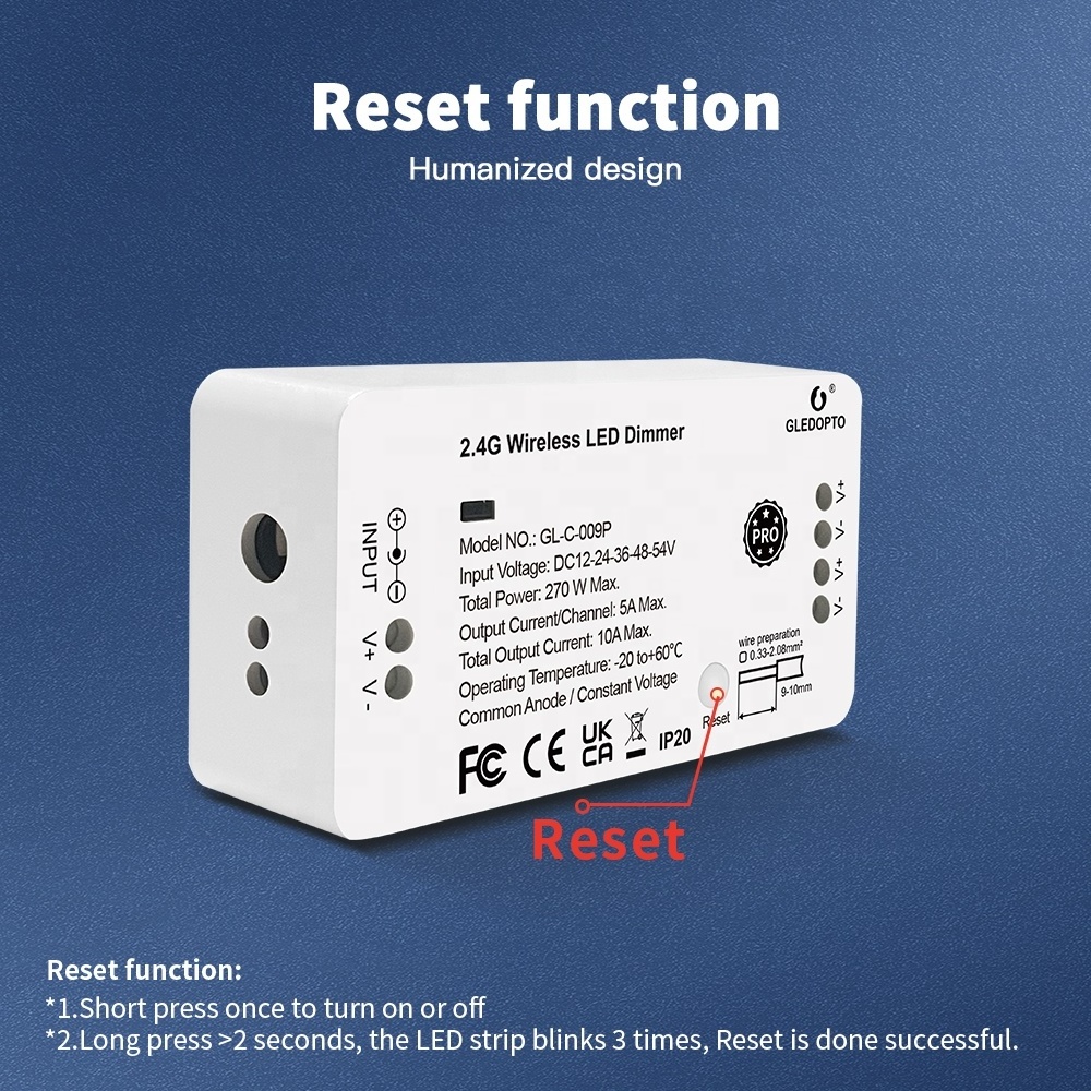 GL-C-009P Gledopto ZigBee Dimmer 12V 24V LED Strip Light Dimmer Compatible Hubitat LED Controller Works With Smart Home Gateway