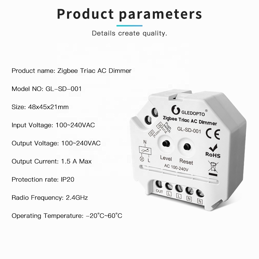 GL-SD-001 Gledopto Trailing Edge Dimming LED Dimmer Smart Home Switch Module Compatible Alexa ZigBee Smart Light LED Dimmer 400W