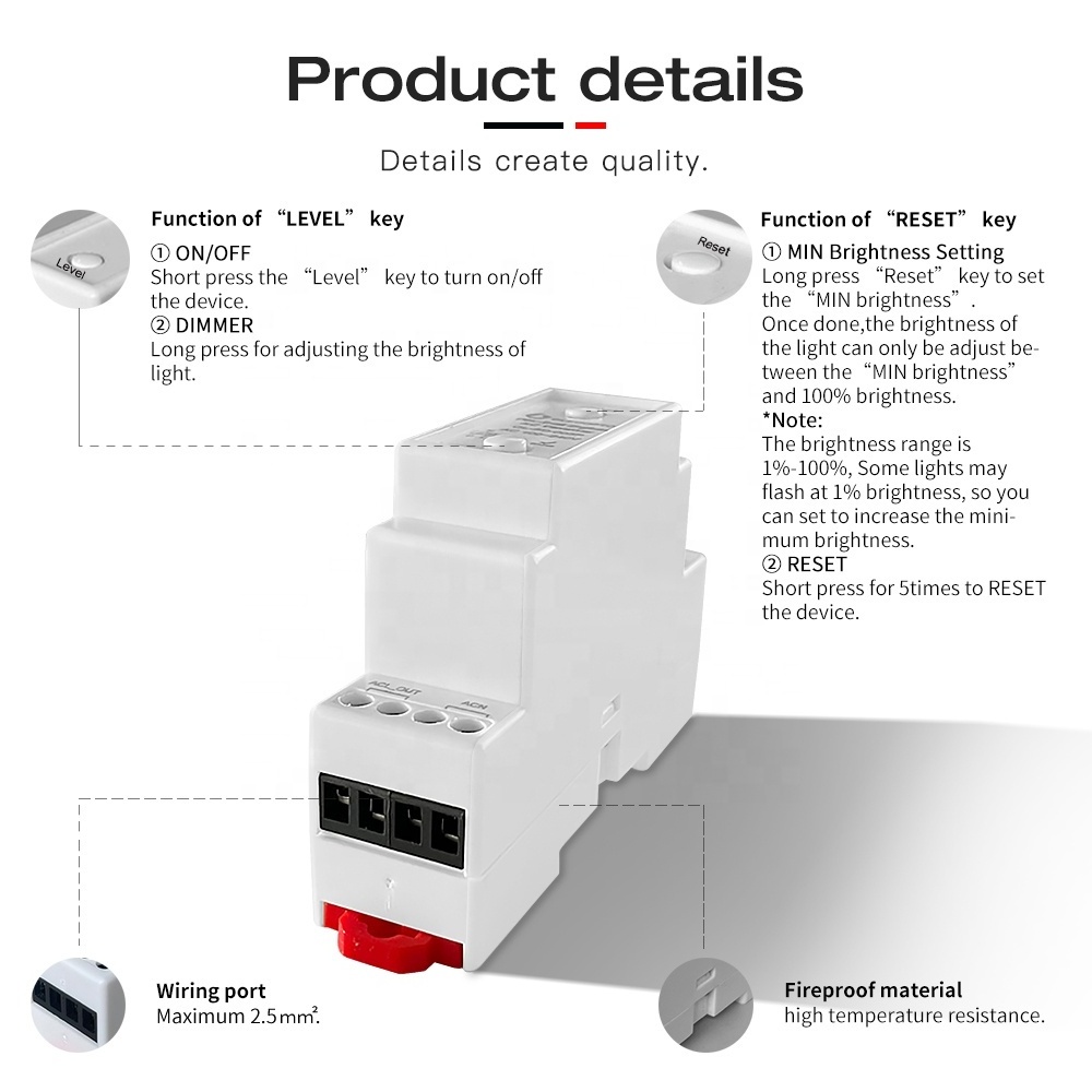 GL-SD-003P Gledopto 1.8A Din Rail ZigBee Smart Dimmer Switch 100-240V 400W Triac Smart Home Dimmers Work with Alexa