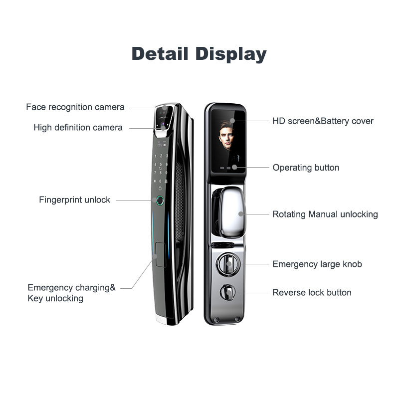 Outdoor Digital Lock Gate Biometric Fingerprint 3D Face Recognition Camera Smart Lock For Front Door