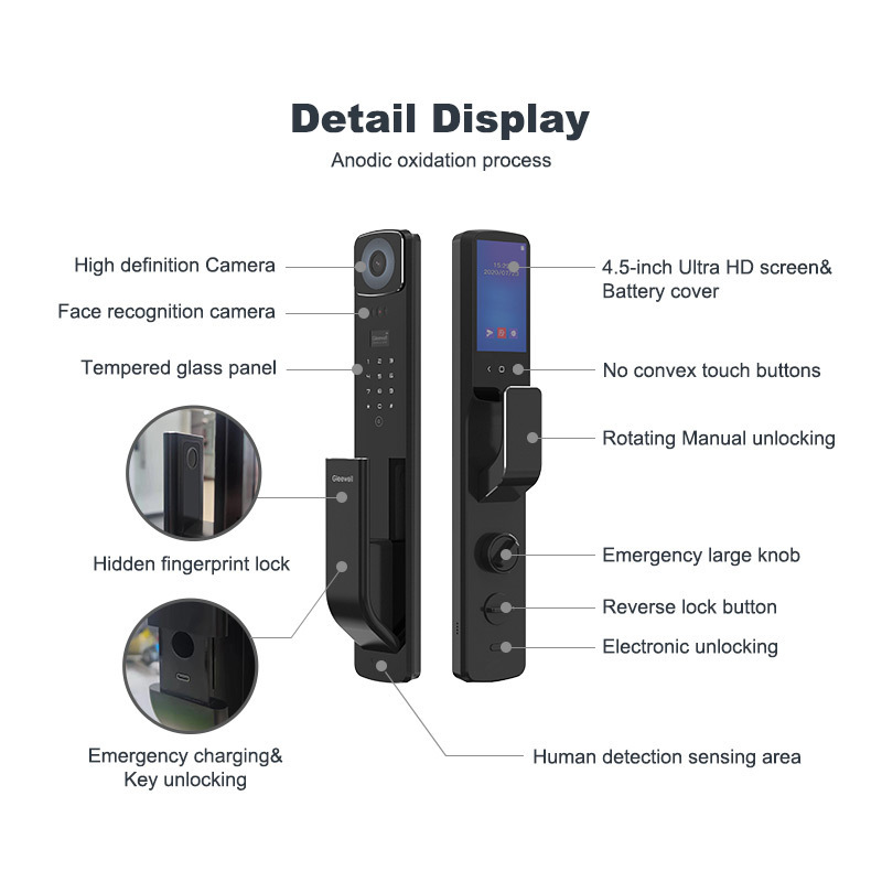 Facial recognition lock CNC tuya APP fingerprint automatic 3D Face ID recognition intelligent door lock with camera key