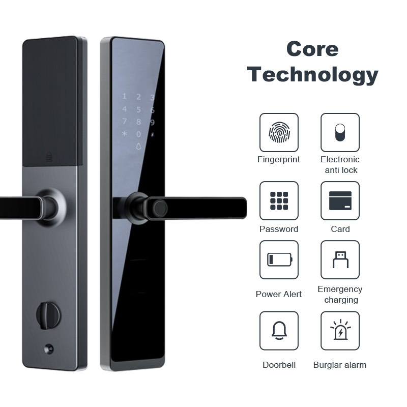 6068 Mortise Ttlock App Mobile Phone Bluetooth Fingerprint Password Card Key Glass Door Smart Lock