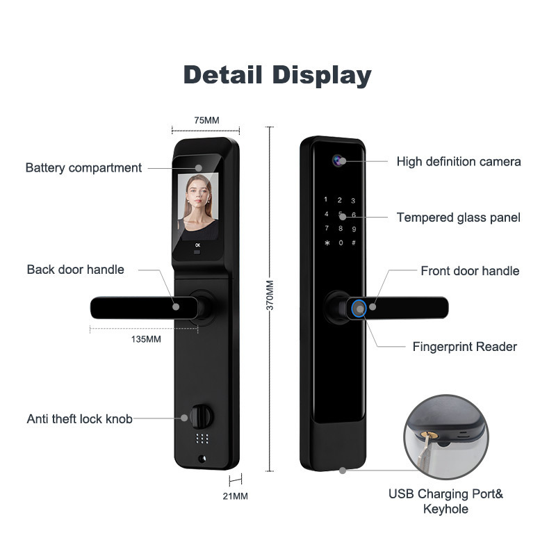 High Security Fingerprint Auto Deadbolt Lock Tuya App Electric Digital Password Key Wifi Smartlock Door