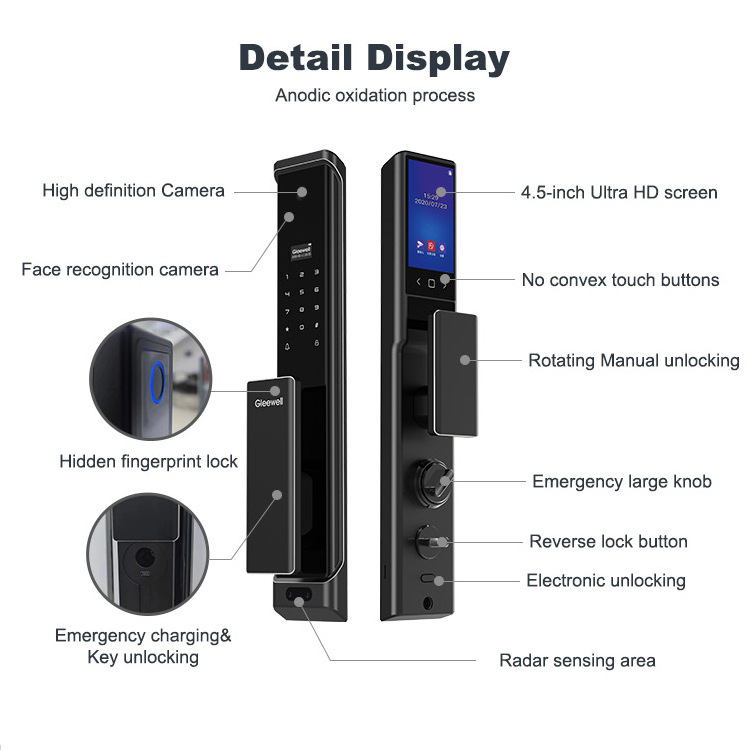 Outdoor Automatic Electric Wifi Camera Tuya Fingerprint Digital Usmart 3D Face Recognition Smart Door Lock