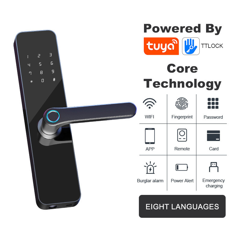 2024 New Design Wifi Ttlock App Passcode Fingerprint Smart Cylinder Door Lock For Home Apartment