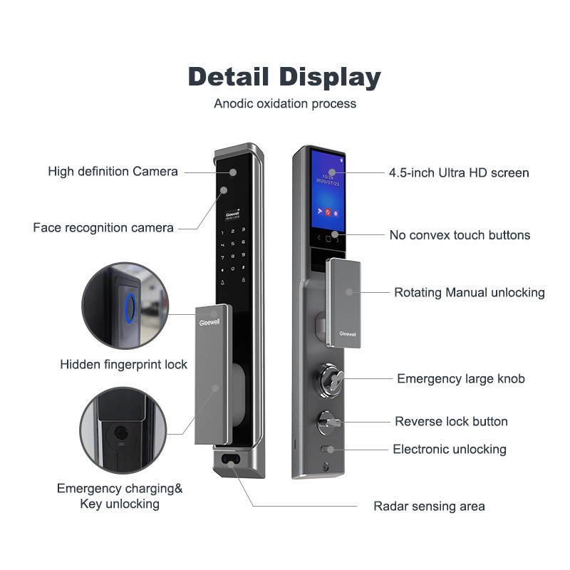 Outdoor Automatic Electric Wifi Camera Tuya Fingerprint Digital Usmart 3D Face Recognition Smart Door Lock