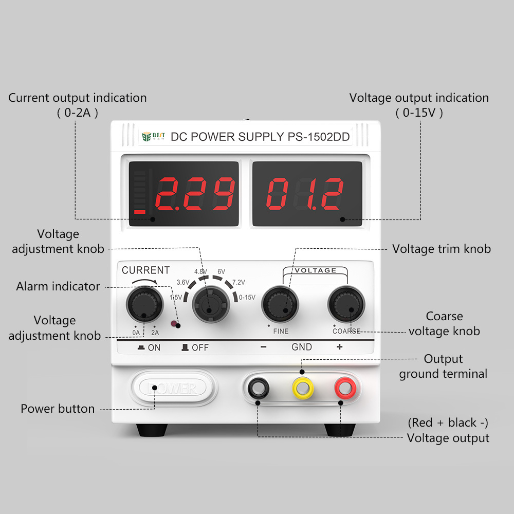 LAB Battery Backup Mobile Phone Repairing DC Regulated Variable Adjustable Voltage Power Supply BEST-1502DD 15V DC Power Tool 2A