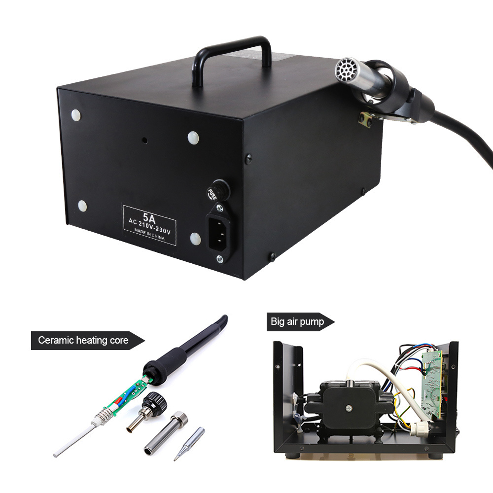 BEST-852D double LED display 2 IN 1 intelligent leadfree hot air gun with helical wind+ solder station -desolder station +sold