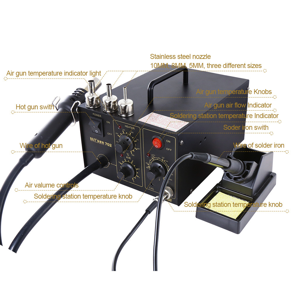 Hot Air Gun + Solder Station Desolder Station + Electronic Solder Iron 2 in 1 Metal Heating Core 110V/ 220V 23l/min(max) CN;GUA