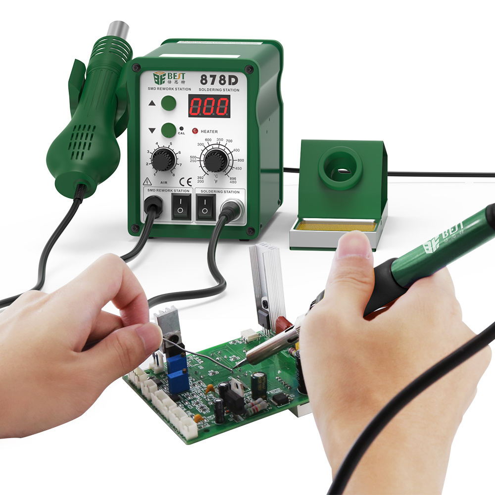 BST-878D CE Certificate 2 In 1 Soldering Station Hot Air Gun Nozzle Temperature Adjustable Heat Gun Antistatic Soldering Station