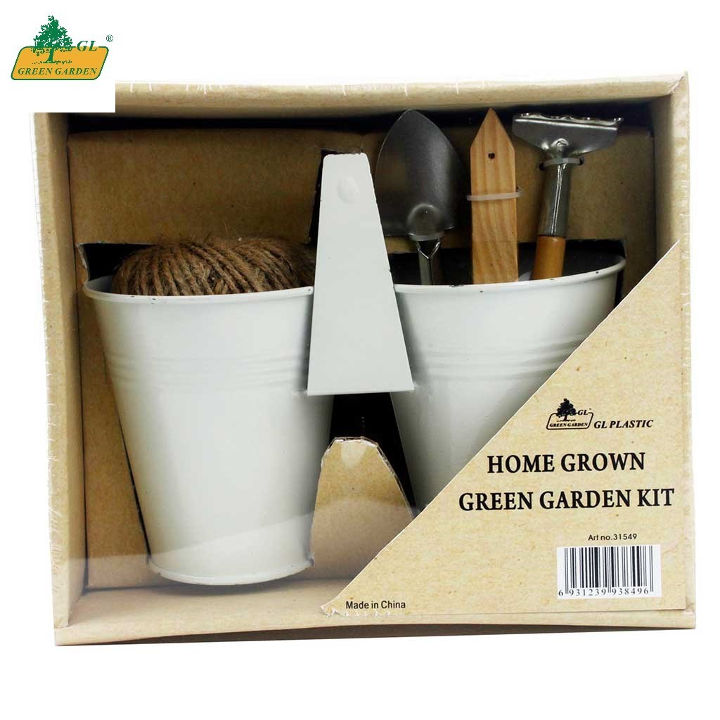 New Hot Fashion Metal / Wooden / Jute Home Grown Green Garden Kits Plant Caddy for Gardeners Gift Set