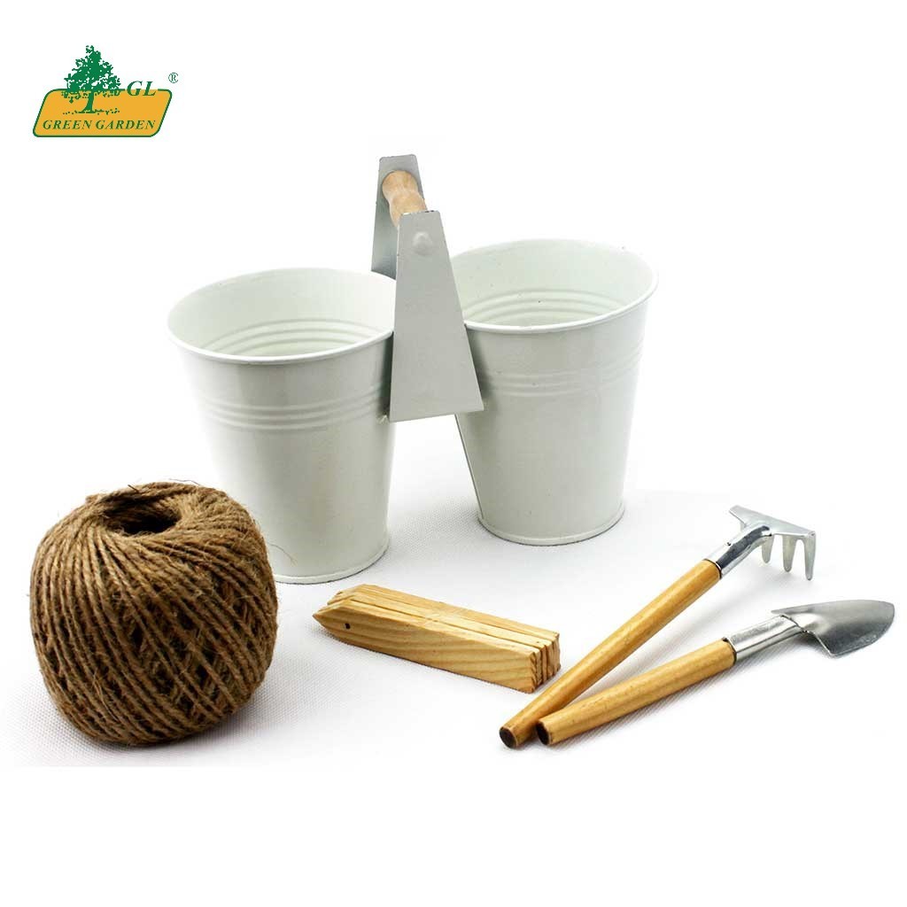 New Hot Fashion Metal / Wooden / Jute Home Grown Green Garden Kits Plant Caddy for Gardeners Gift Set