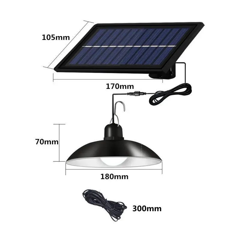 IP65 Waterproof Double Head Solar Pendant Light Indoor Outdoor LED Hanging Shed Lights