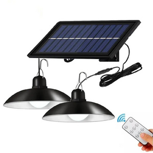 IP65 Waterproof Double Head Solar Pendant Light Indoor Outdoor LED Hanging Shed Lights