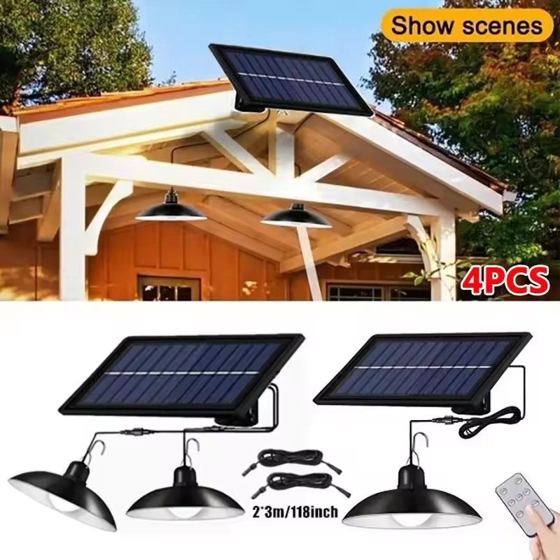 IP55 Waterproof Remote Control Indoor Pendant Lamp Garden Solar Powered Interior 60 led Shed Lighting Bulb Outdoor light