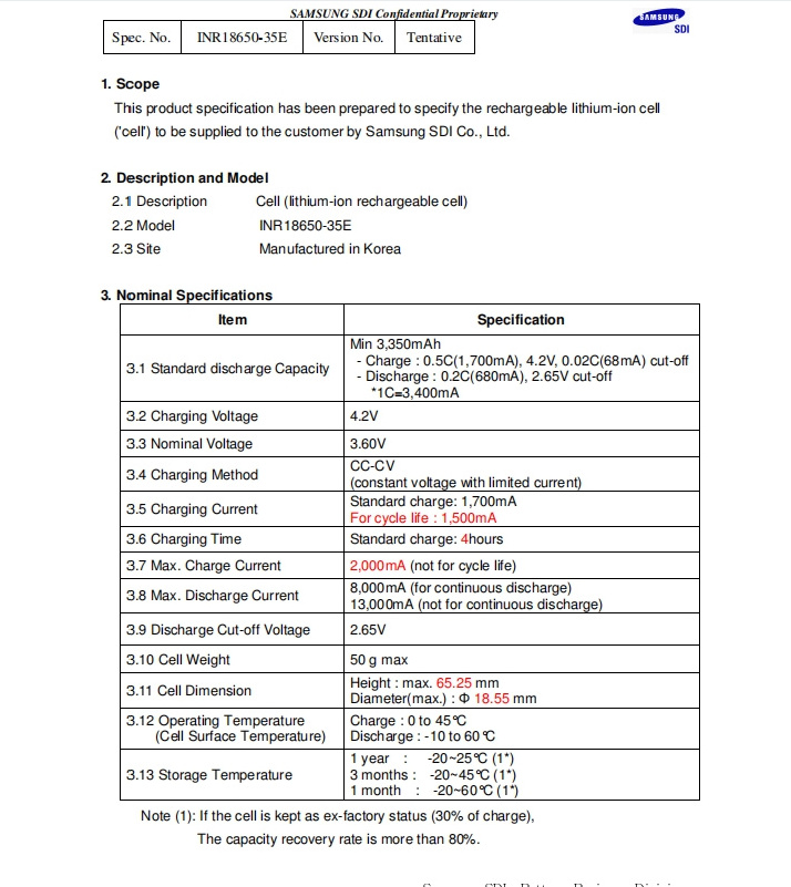 18650 Rechargeable SDI 3500mAh SAM-INR18650 35E 3.7V for SAM SDI 18650 battery 3500mah