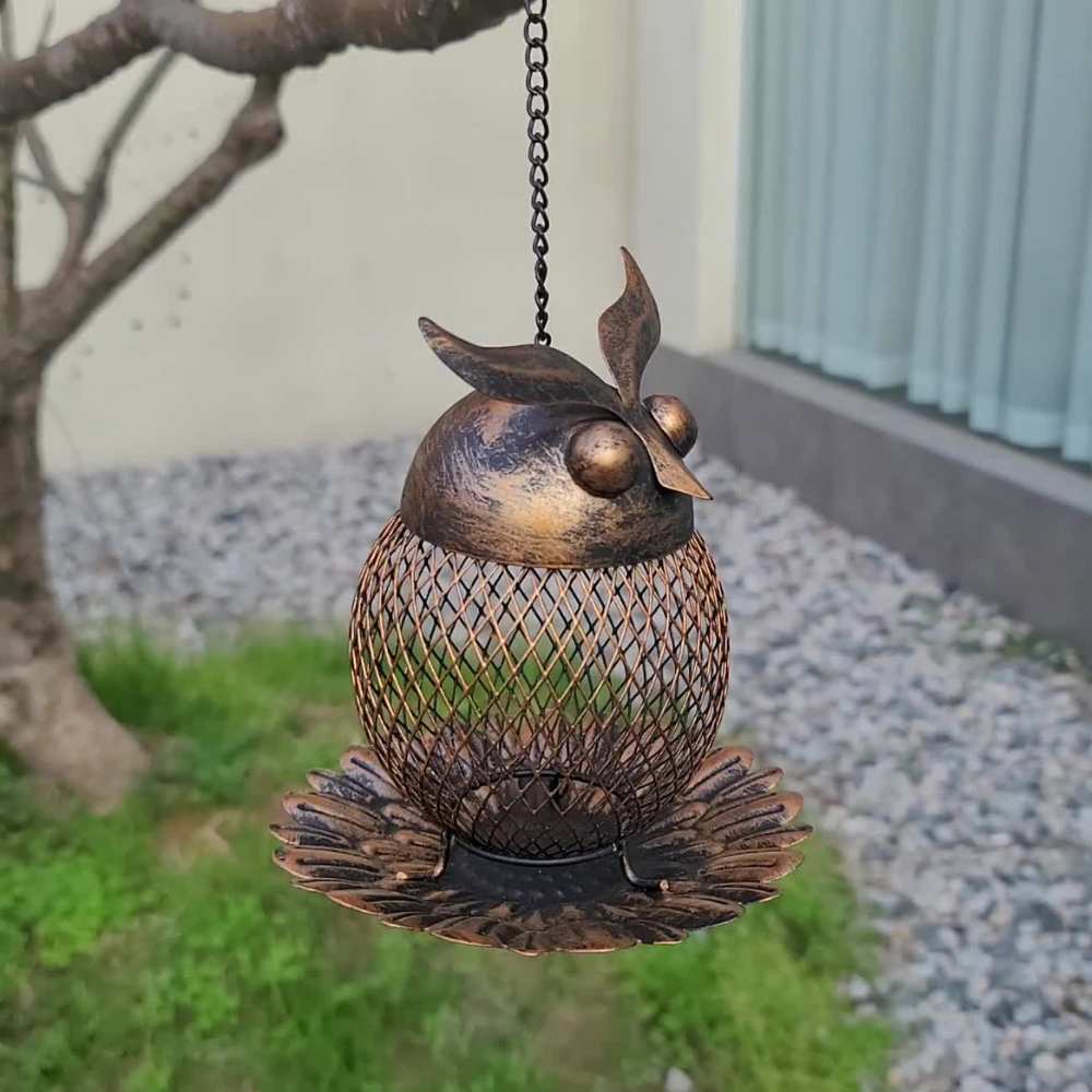 Outdoor Hanging Owl Shape Garden Decor Bird Feeder Squirrel Proof Wild Bird Feeder