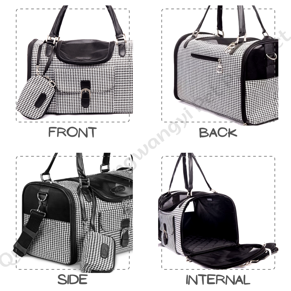 Luxury Fashion Dog Carrier Tote Bag PU Leather Pet Carrying Handbag Airline-Approved