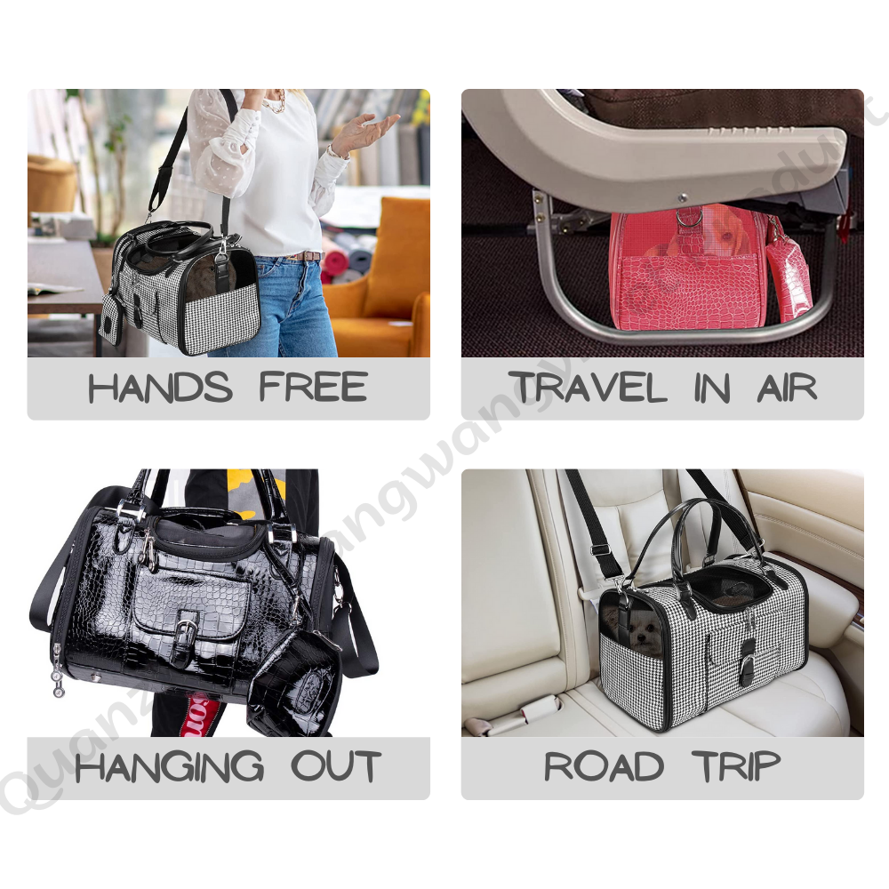 Luxury Fashion Dog Carrier Tote Bag PU Leather Pet Carrying Handbag Airline-Approved