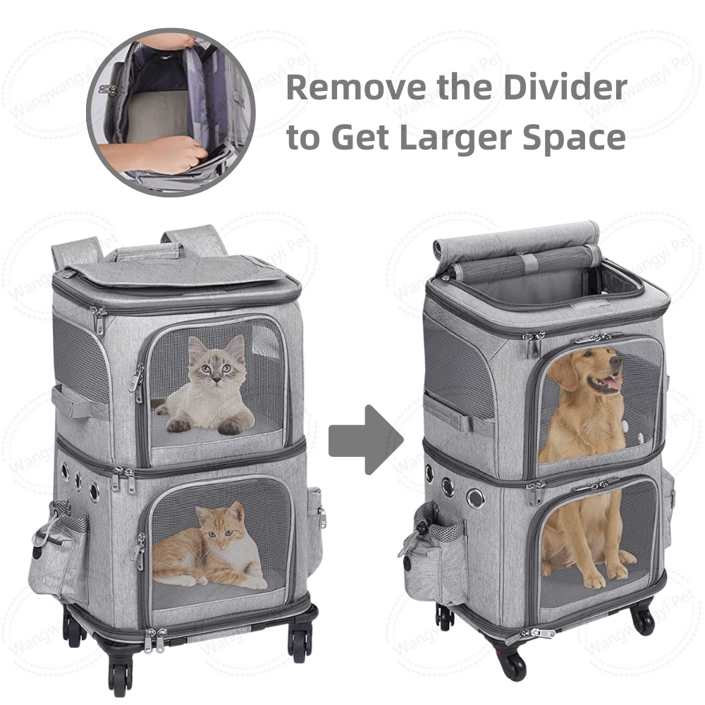 Double Layer Cat Dog Rolling Carrier Portable Pet Carrying Bag Pet Trolley Backpack on Wheels