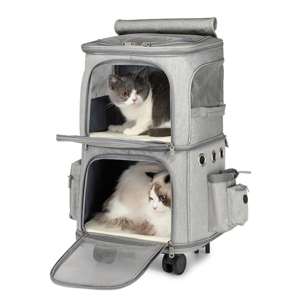 Double Layer Cat Dog Rolling Carrier Portable Pet Carrying Bag Pet Trolley Backpack on Wheels