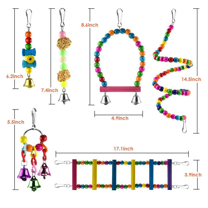 6pcs Bird Swing Chew Toy Set Stand Climbing Ladder Hammock Pet Parrot Toys