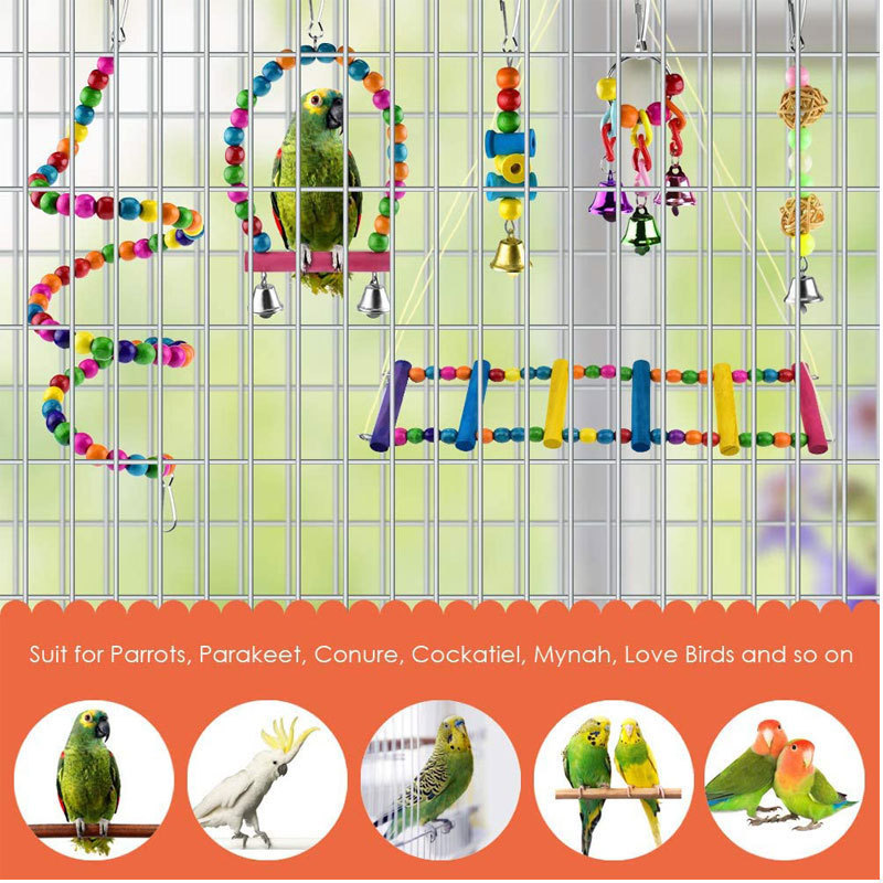 6pcs Bird Swing Chew Toy Set Stand Climbing Ladder Hammock Pet Parrot Toys