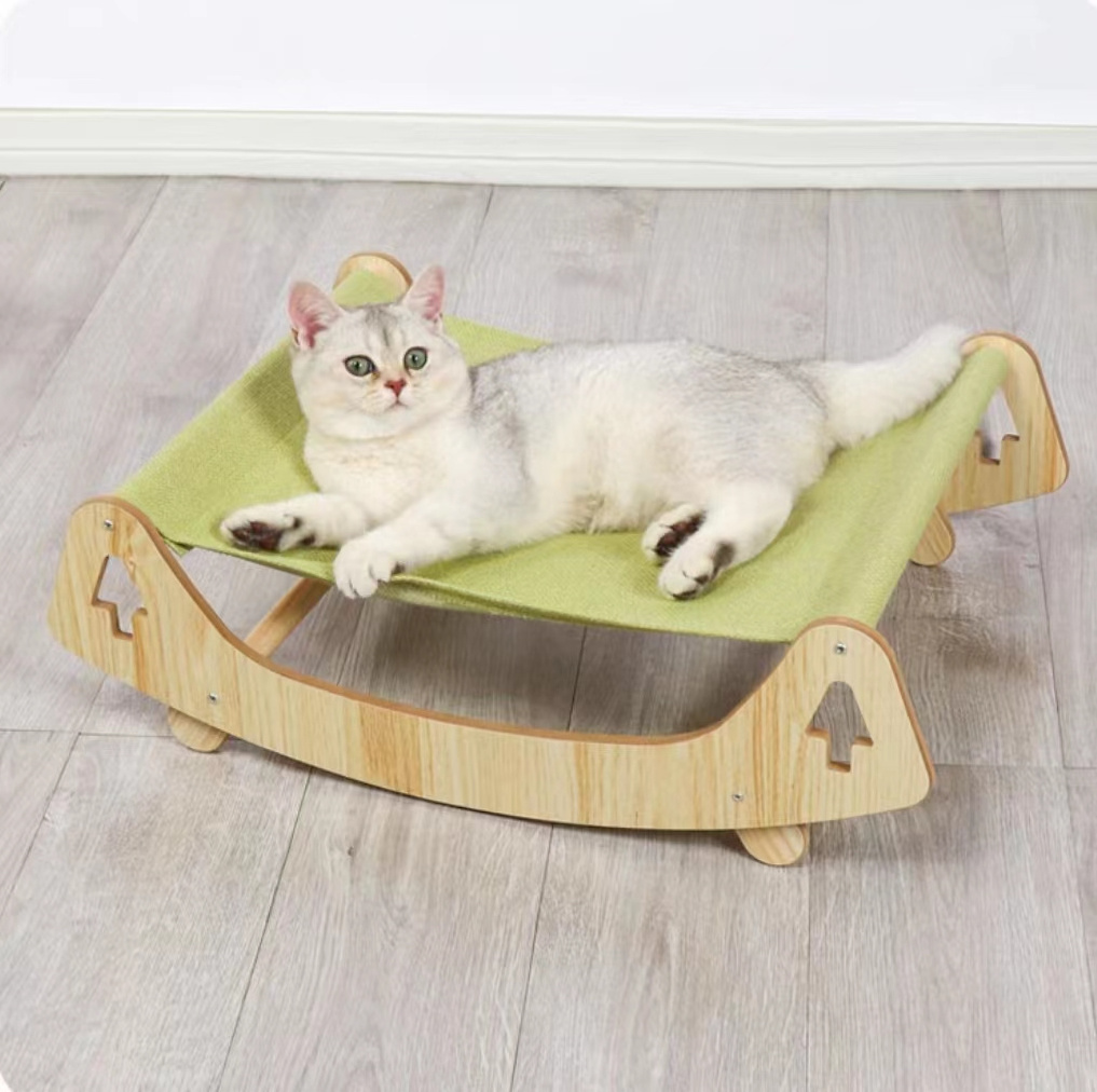 Solid Wood Elevated Sleeping Chair for Indoor Cats Breathable Pet Hammock Swing Bed